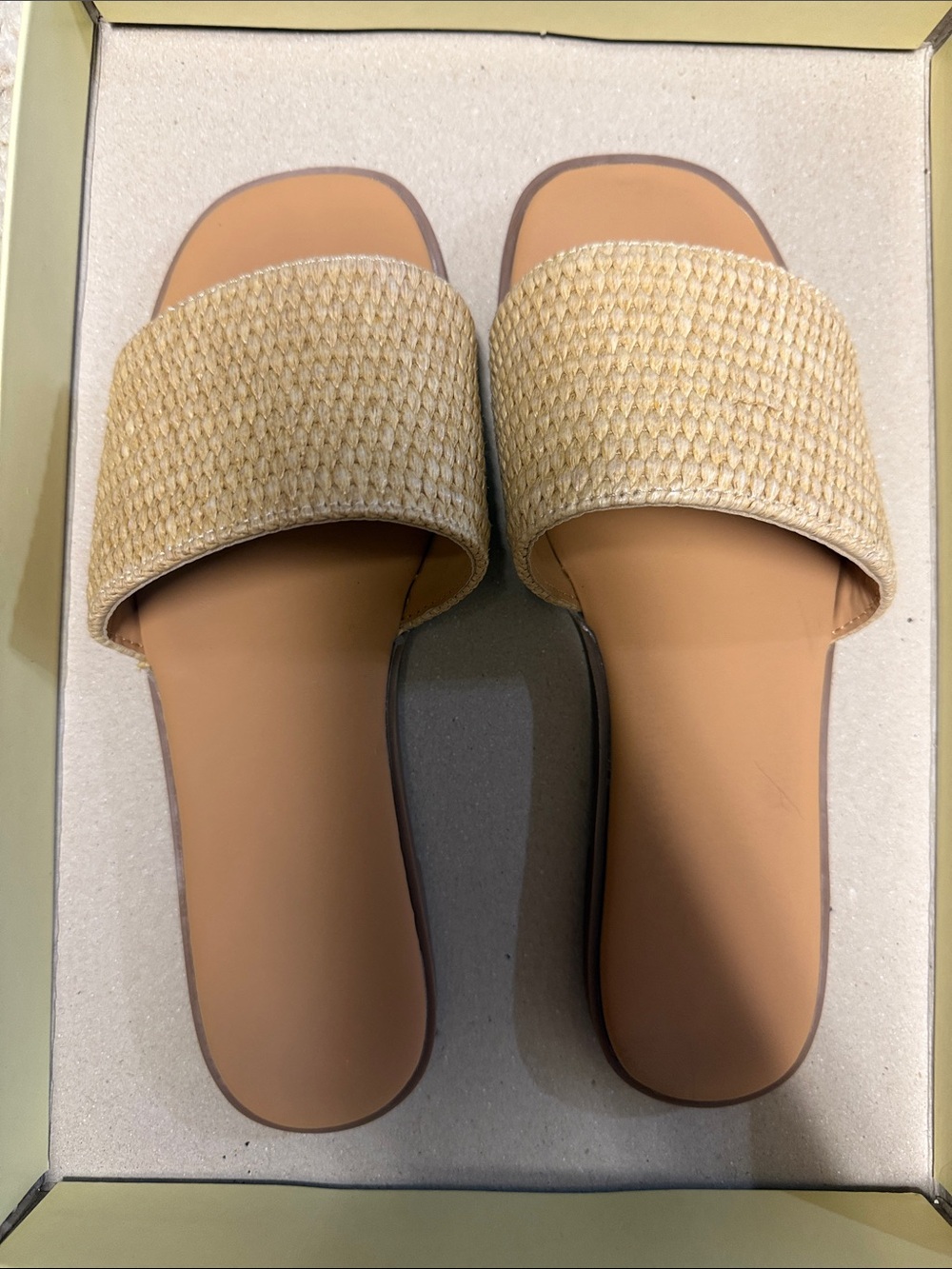 Woven Straw Slide Sandals in Natural Beige